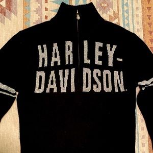 Ladies Harley Davidson Black with Silver Metallic 1/4 zip knit sweater Size S